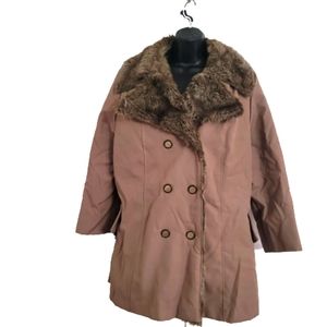 Vintage men's Trench Coat Removable Faux Fur Liner large